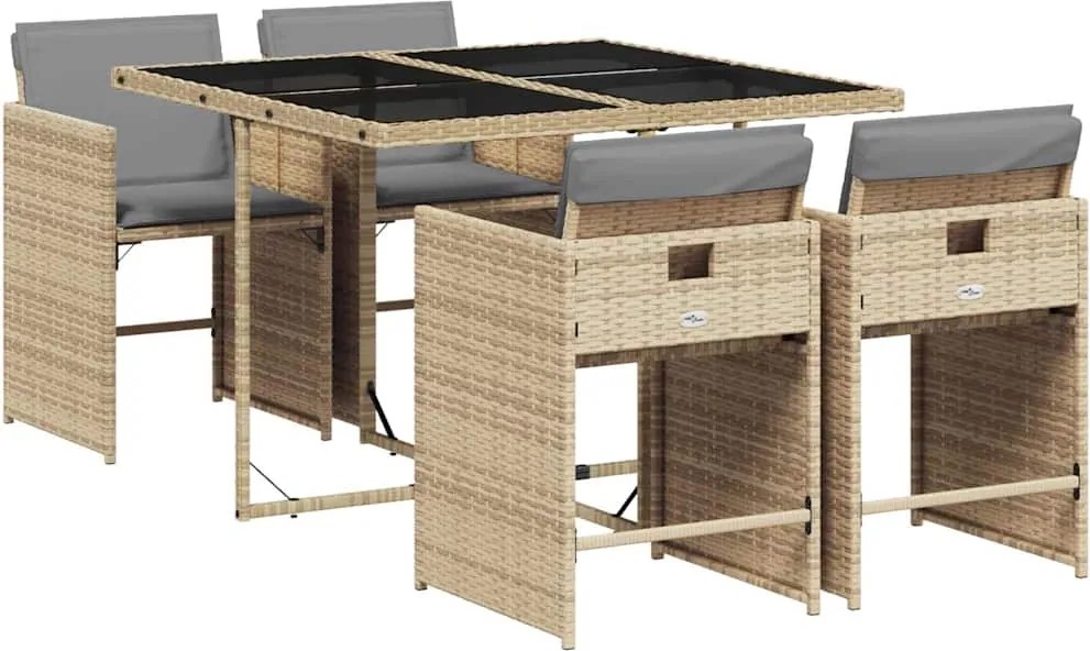 vidaXL Set mobilier pentru grădină, 5 piese, cu perne, bej, poliratan