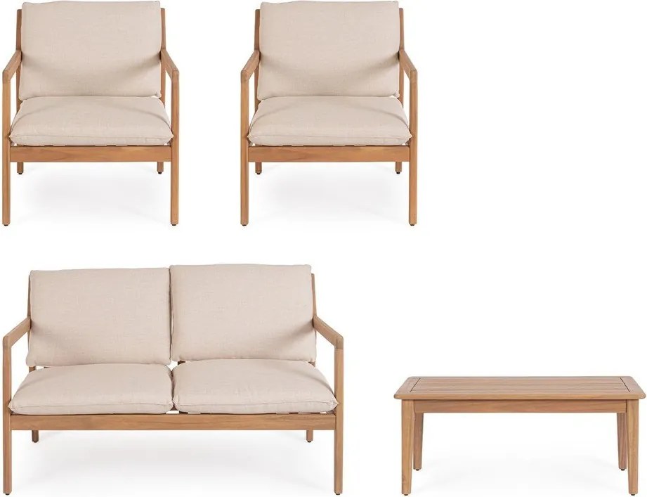 Set mobilier de grădină în culoare naturală din lemn de acacia pentru 4 persoane Danubio – Bizzotto