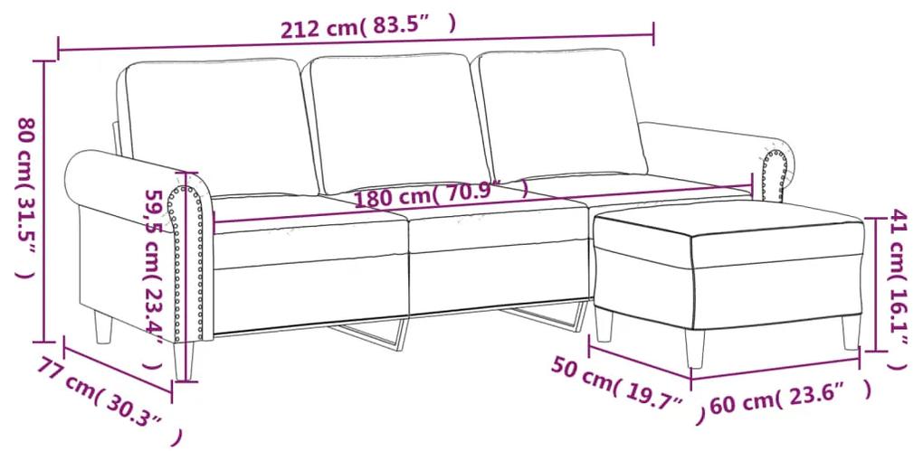 Canapea cu 3 locuri si taburet, negru, 180 cm, catifea Negru, 212 x 77 x 80 cm