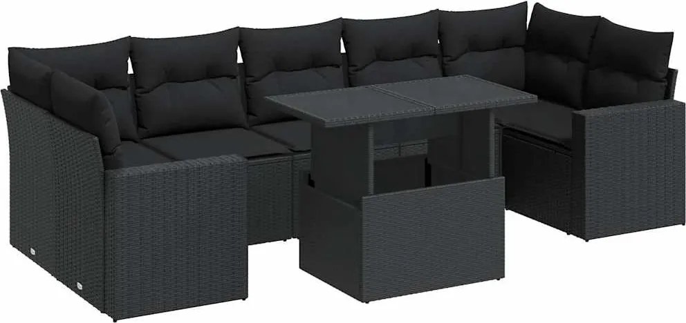 vidaXL Set mobilier de grădină cu perne, 8 piese, negru, poliratan