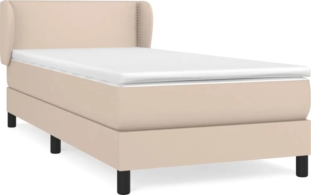 vidaXL Pat box spring cu saltea, cappuccino, 80x200 cm piele ecologică