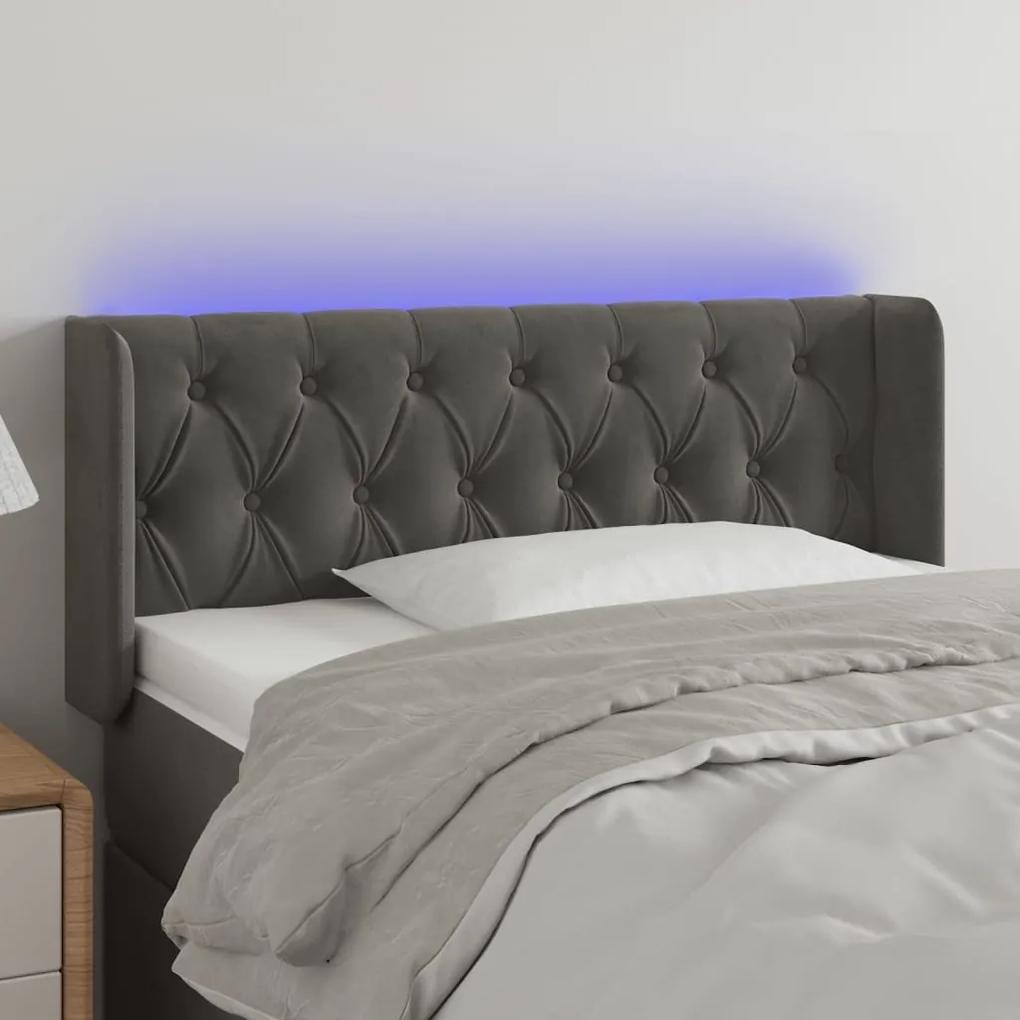 3123615 vidaXL Tăblie de pat cu LED, gri închis, 103x16x78/88 cm, catifea