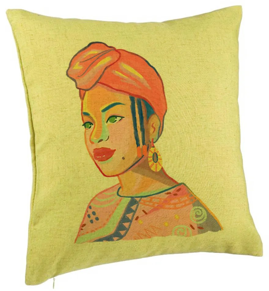 Perna Decorativa, Model African Style, 40x40 cm, Verde, Husa Detasabila, Burduf