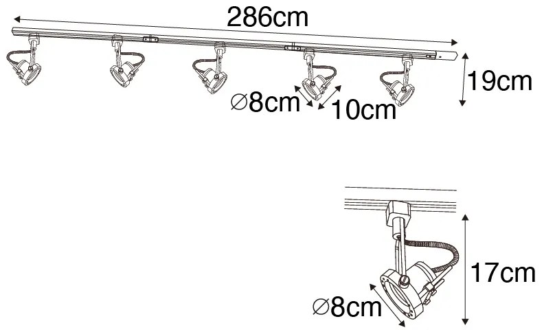 Sistem de șine industrial negru cu 5 spoturi monofazate - Suplux