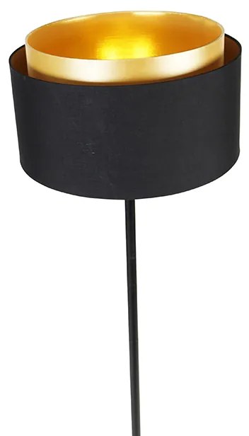 Lampa de podea moderna neagra cu abajur negru cu auriu - Simplo