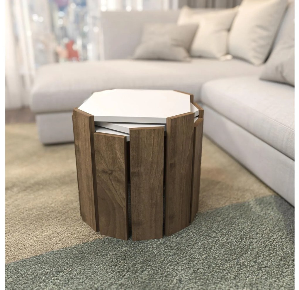 Set 3 măsuțe cafea Lorizolla (alb + nuc). 1106451