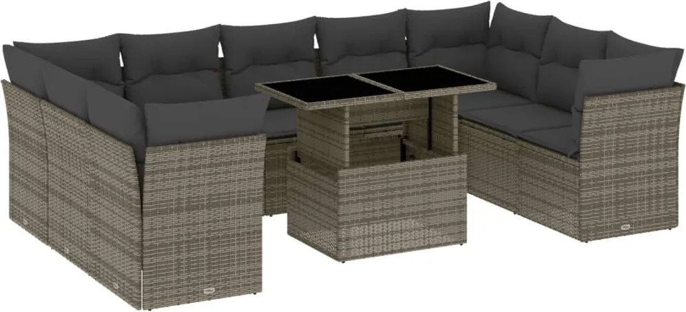 vidaXL Set mobilier de grădină cu perne, 10 piese, gri, poliratan