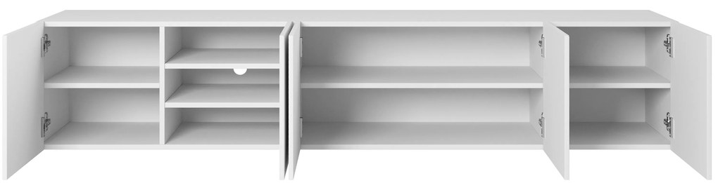 Comodă TV suspendată Asha 200 cm cu fronturi riflate - alb mat