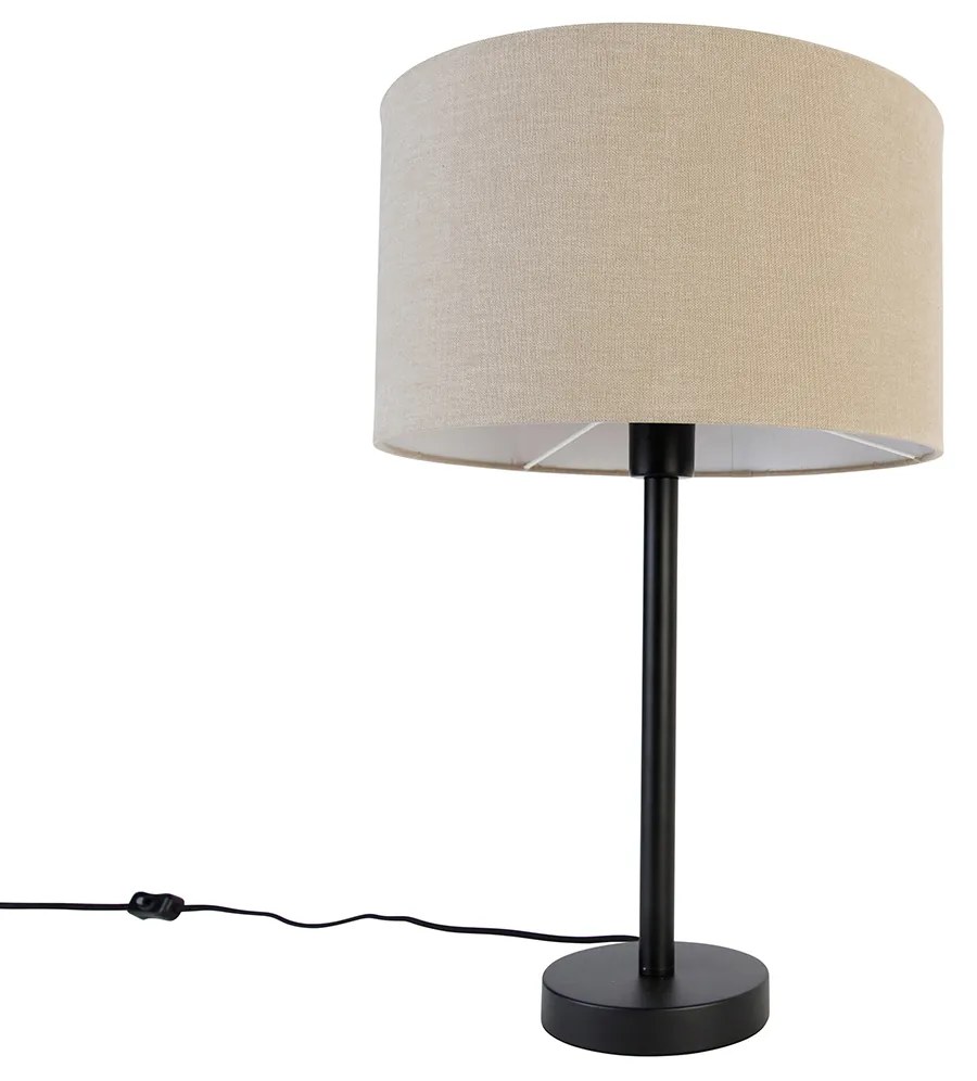 Lampă de masă modernă neagră cu abajur textil maro deschis 35 cm - Simplo