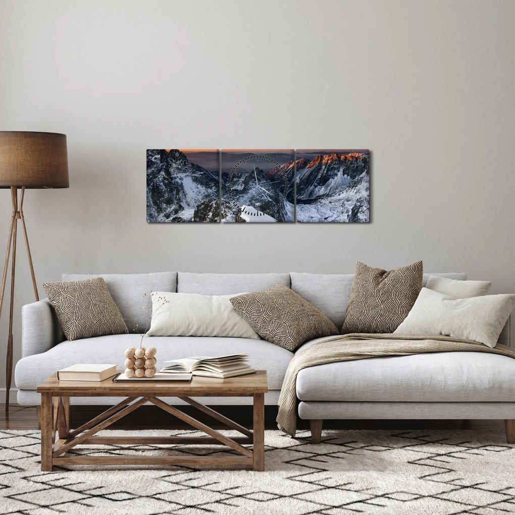 Tablou - Răsărit de soare în munți (cu ceas) (90x30 cm)