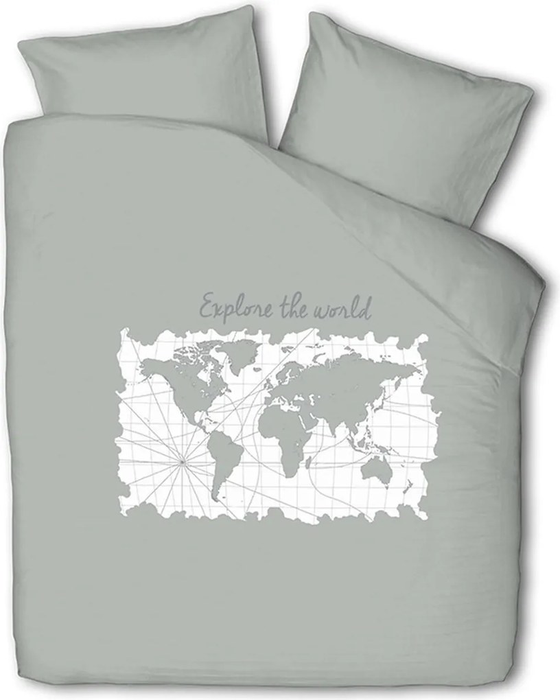 Lenjerie de pat din flanel MAP OF DREAM, gri-verzui Dimensiune lenjerie de pat: 2 ks 60 x 70 cm | 240 x 200 cm