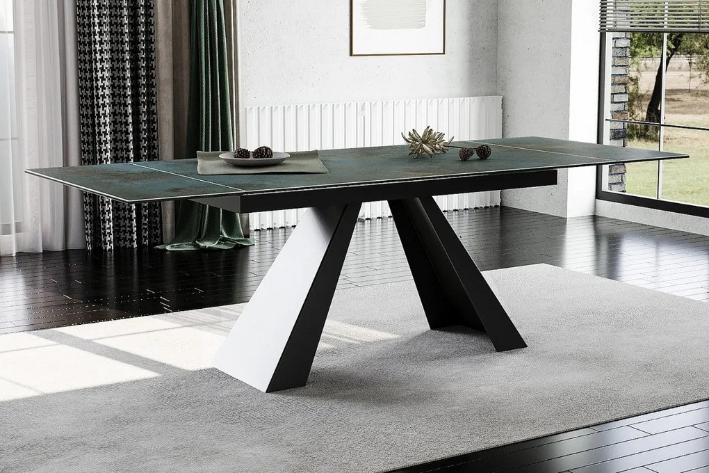 Masa extensibila Salvadore Ceramic turcoaz OSSIDO verde/negru mat L160-240 cm