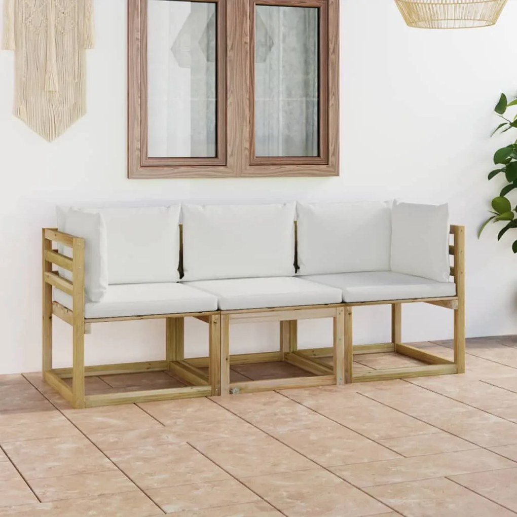 3064995 vidaXL Canapea de grădină cu 3 locuri cu perne crem