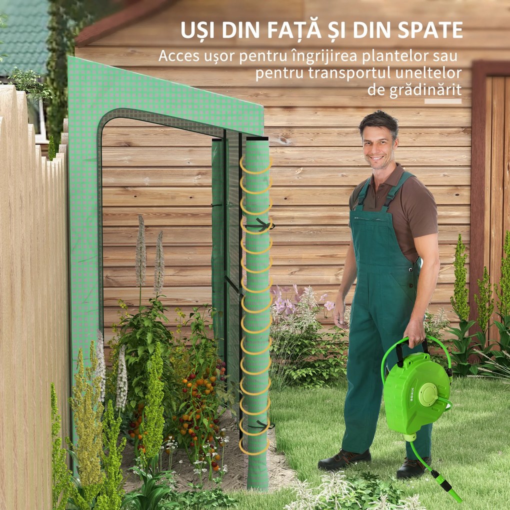 Outsunny Sera Inclinata Portabila 200x80x200cm cu 2 Usi Rulante Fereastra Plasa Verde | Aosom Romania