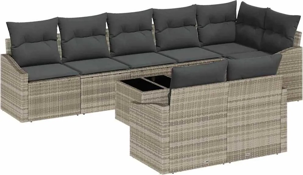 vidaXL Set de canapea cu pernă 9 pcs Gri deschis poliratan