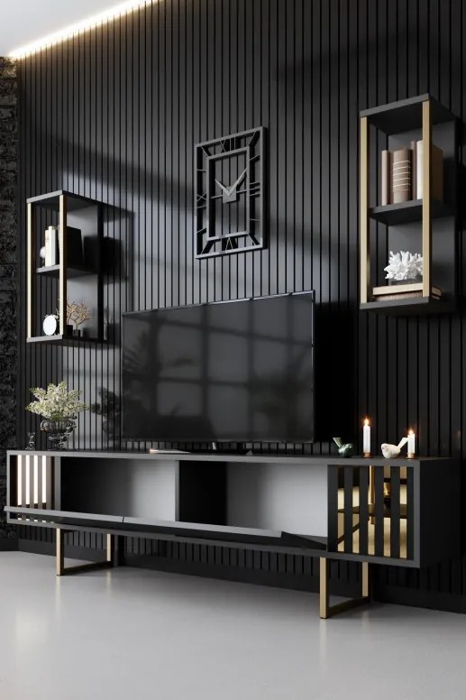 Set de mobilier pentru living Gold, Antracit- Auriu
