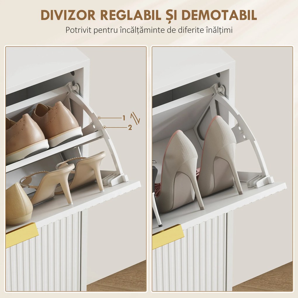 HOMCOM Dulap pentru pantofi pentru 12 perechi de pantofi cu 2 sertare rabatabile, Alb | Aosom Romania