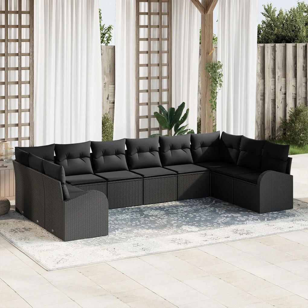 vidaXL Set de canapele pentru grădină 10 pcs Negru Rattan poli