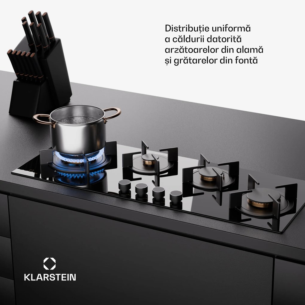 Klarstein Goldflame 4 Slim, plită cu gaz, 4 arzătoare, independentă, gaz natural/propane, oțel inoxidabil