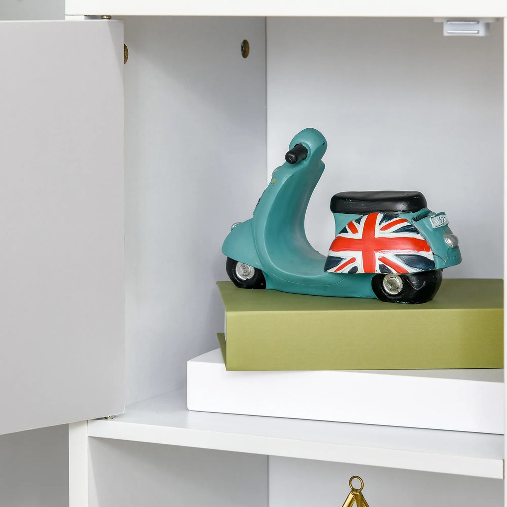 HOMCOM Bufet, mobilier de depozitare cu 3 uși și 3 compartimente deschise, picioare din lemn de pin, 96x30x75cm, alb și gri | Aosom Romania