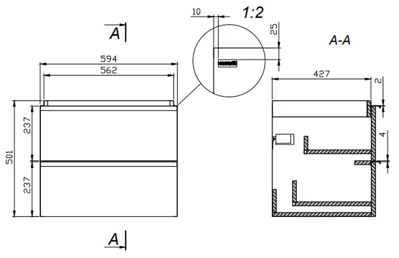 Dulap baie suspendat Cersanit Virgo 60 pentru lavoar incastrabil, alb cu manere crom Alb maner crom, 600 x 400 mm