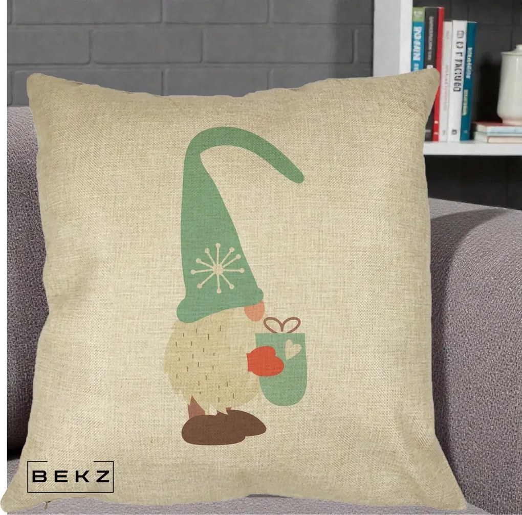Perna Decorativa Gnom Nordic cu Cana Calda Menta, 40x40 cm, Crem, Husa Detasabila, Perna Inclusa, BEKZ®