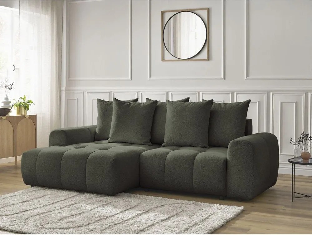 Colțar kaki extensibil/cu spațiu de depozitare cu tapițerie din chenille (cu colț pe partea stângă/cu șezlong) Roxelane – Bobochic Paris