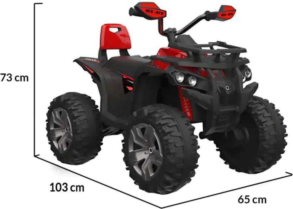ATV Electric cu acumulator pentru copii NOVOKIDS™ Majestic Quad PRO, Cu melodii si lumini, Lungime 103 cm, Max 30 kg, 12V, 2 motoare, Negru cu Rosu