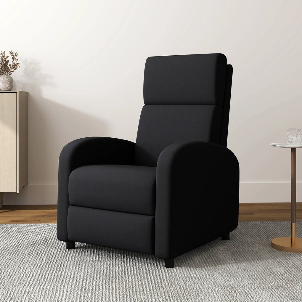 HOMCOM Fotoliu Relax Rabatabil Manual 160° cu Suport pentru Picioare, Fotoliu Ergonomic Tapițat cu Aspect de In pentru Dormitor, Birou, Living și Sufragerie, Negru | Aosom Romania