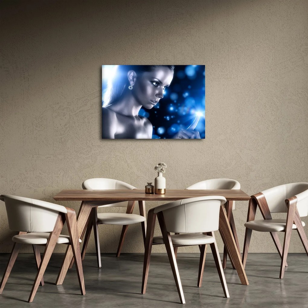 Tablou - Femeia, sclipici albastru (70x50 cm)