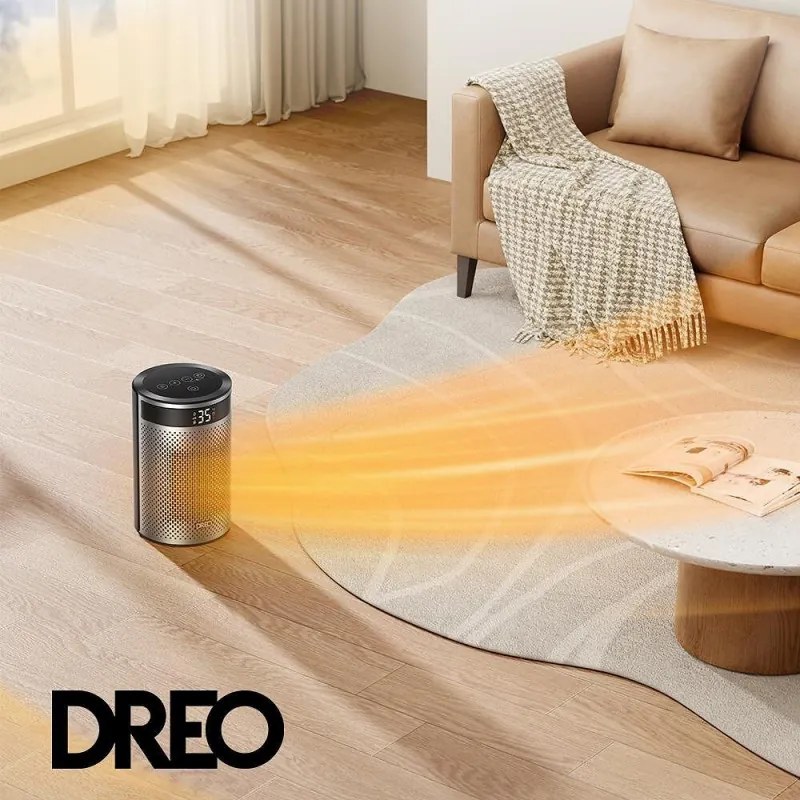 Aeroterma DREO Atom 416, 1500 W, Pana la 20 m², 5 moduri, HeatShield360, Timer, Gri/Negru