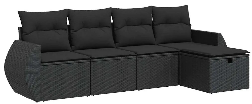 3325561 vidaXL Set mobilier de grădină cu perne, 5 piese, negru, poliratan