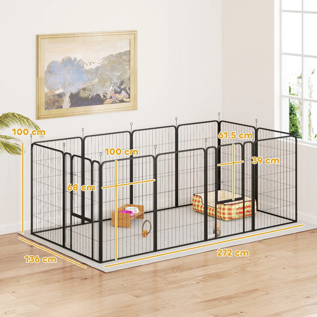 PawHut Țarc cu 12 Panouri din Oțel pentru Câini de Talie Medie, 80 cm Înălțime, Negru | Aosom Romania