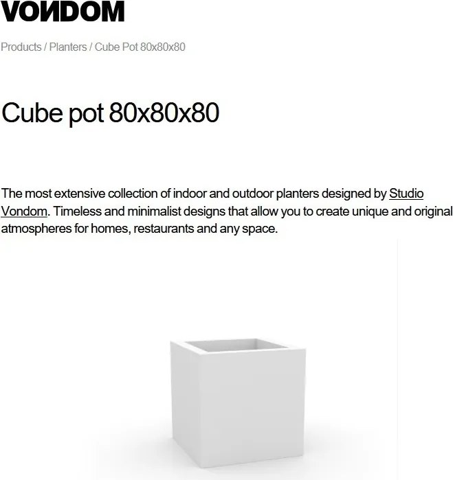 Ghiveci plante, flori design decorativ modern pentru amenajari interioare si exterioare, CUBE POT 41380R Vondom