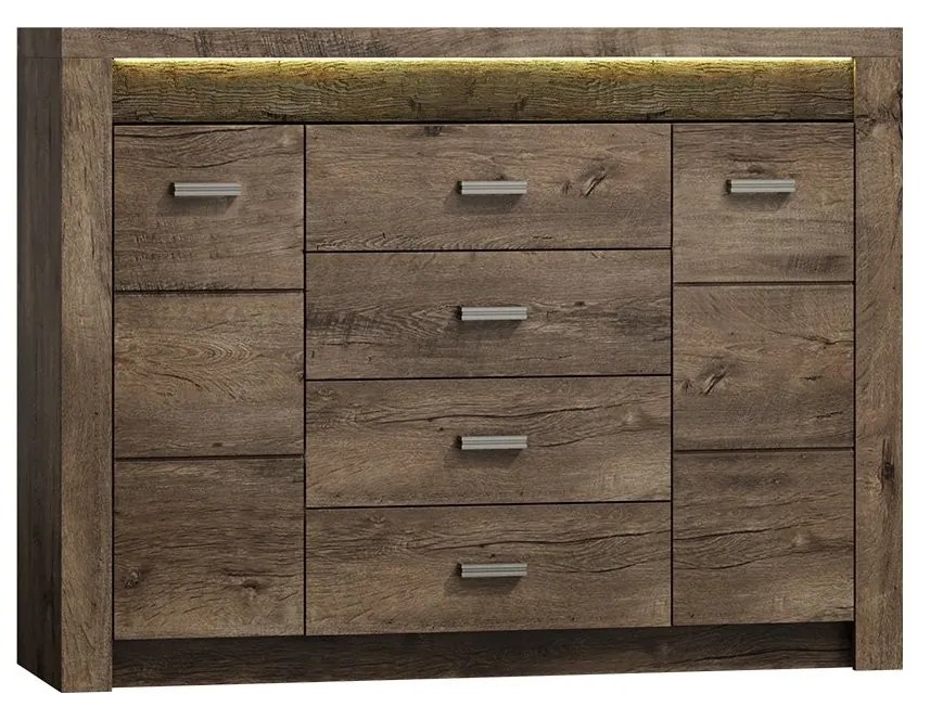 Comodă combinată Nadenas N7 (arin închis) (iluminat LED Alb deschis). 1058230