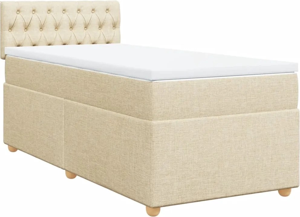 vidaXL Pat box spring cu saltea, crem, 90x200 cm, textil