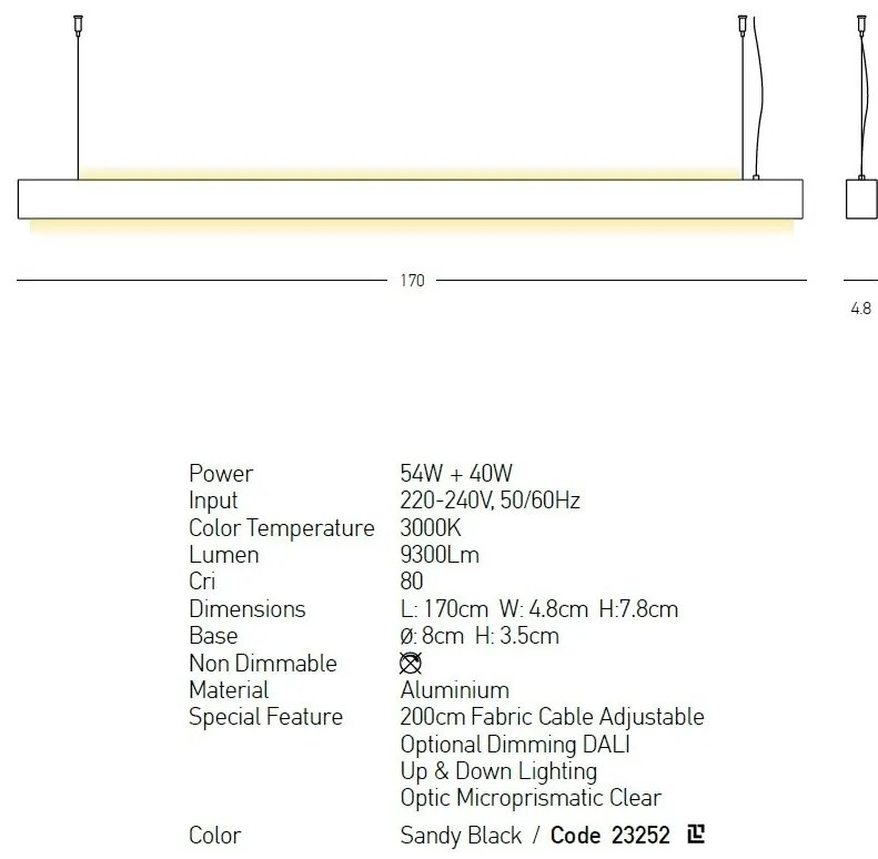 Lustra LED suspendata design liniar Wiley 54+40W