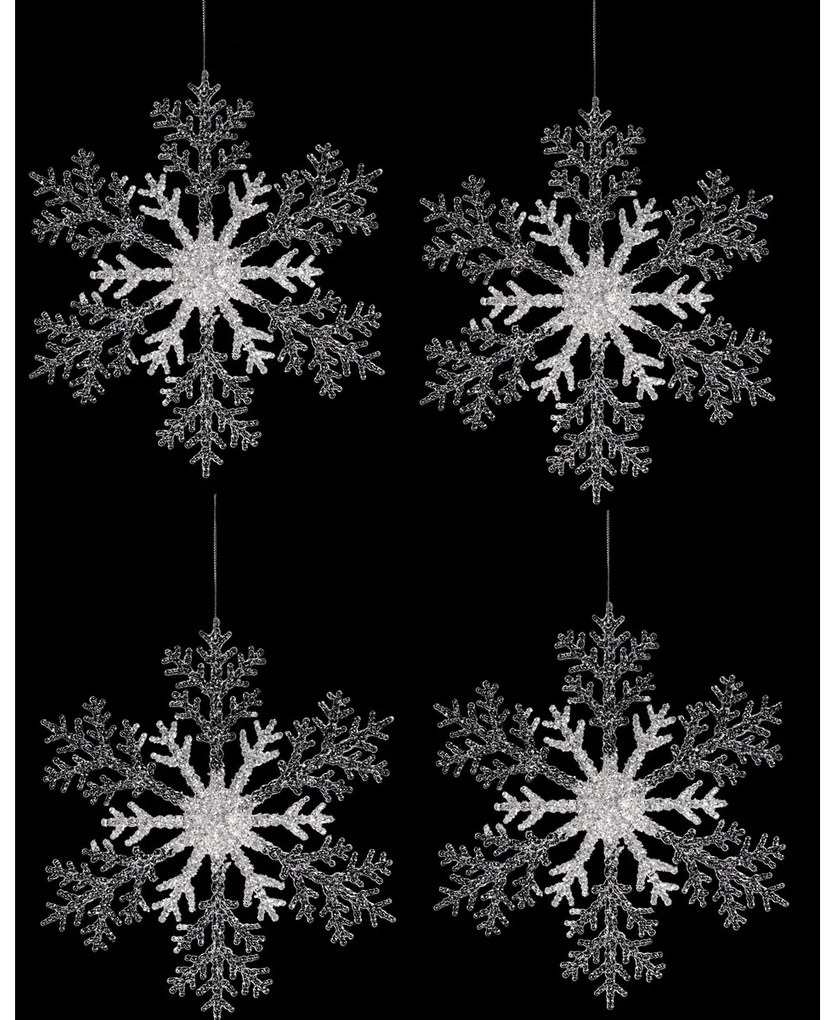 Set de decorațiuni de Crăciun Fulgi de zăpadă, 4 bucăți, argintiu, 23 x 1 x 26 cm