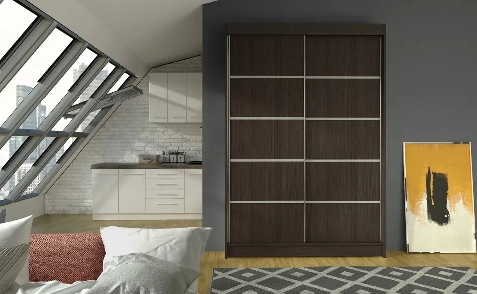 Dulap cu usi glisante 120x200 cm, Benisso, ADRK Furniture (Culoare: Ciocolata)