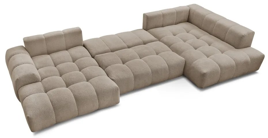 Colțar taupe extensibil/cu spațiu de depozitare cu tapițerie din chenille (cu colț pe partea dreaptă/în formă de "U") Everest – Bobochic Paris