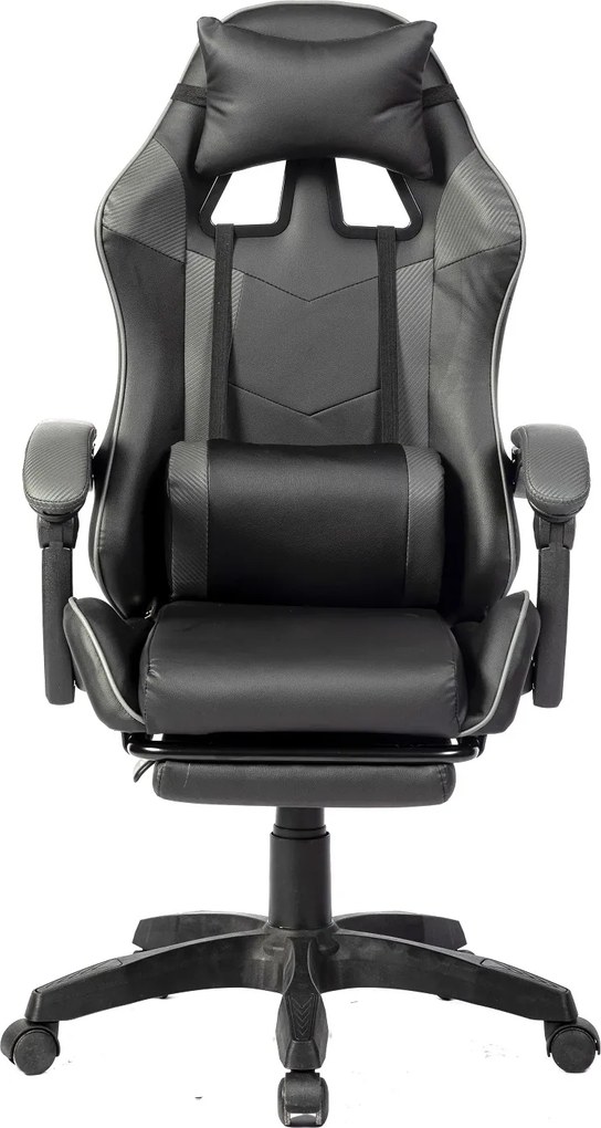 RESIGILAT- Scaun gaming, masaj în perna lombară, suport picioare, PU, Negru/Gri