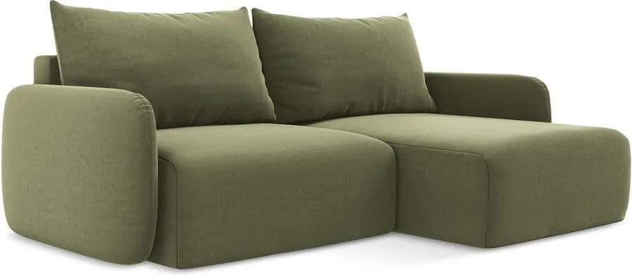 Colțar verde extensibil/cu spațiu de depozitare cu tapițerie din catifea (cu colț pe partea dreaptă/cu șezlong) Kalena – Makamii