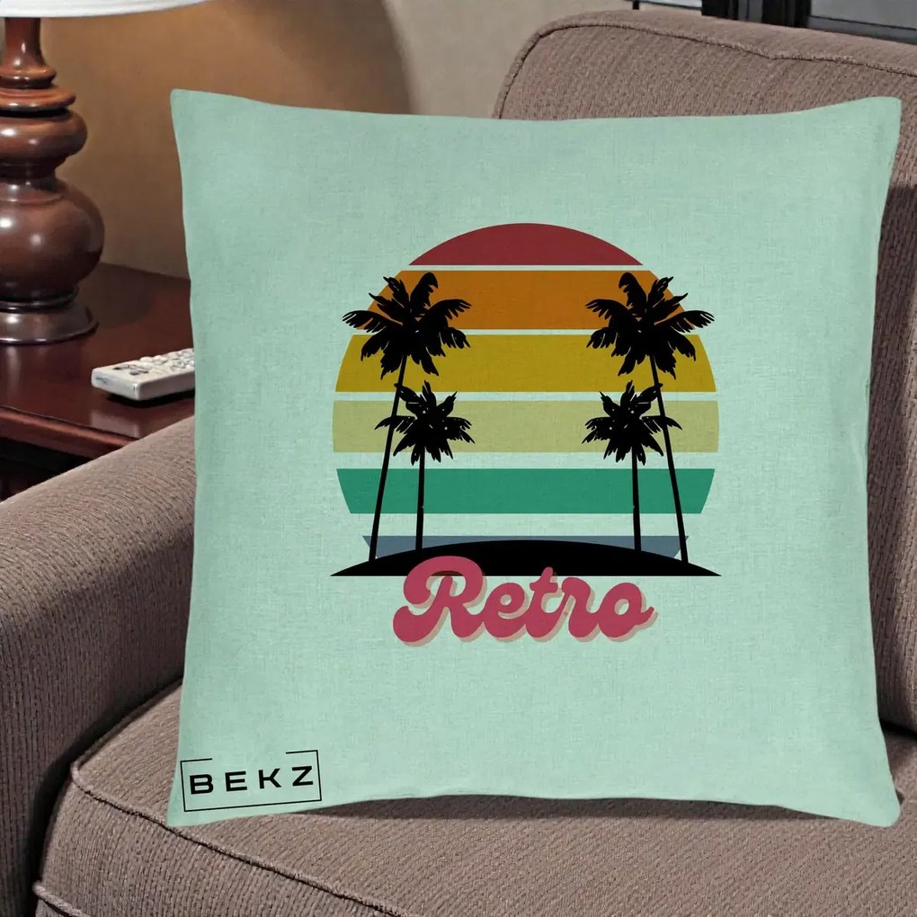 Perna Decorativa Retro Sunset Palmieri, 40x40 cm, Verde Menta, Husa Detasabila, Perna Inclusa, BEKZ®
