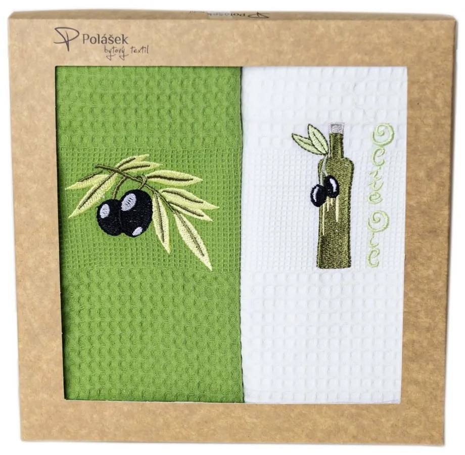 Prosoape de bucătărie waffle brodate cu motiv – Set de 2 bucăți