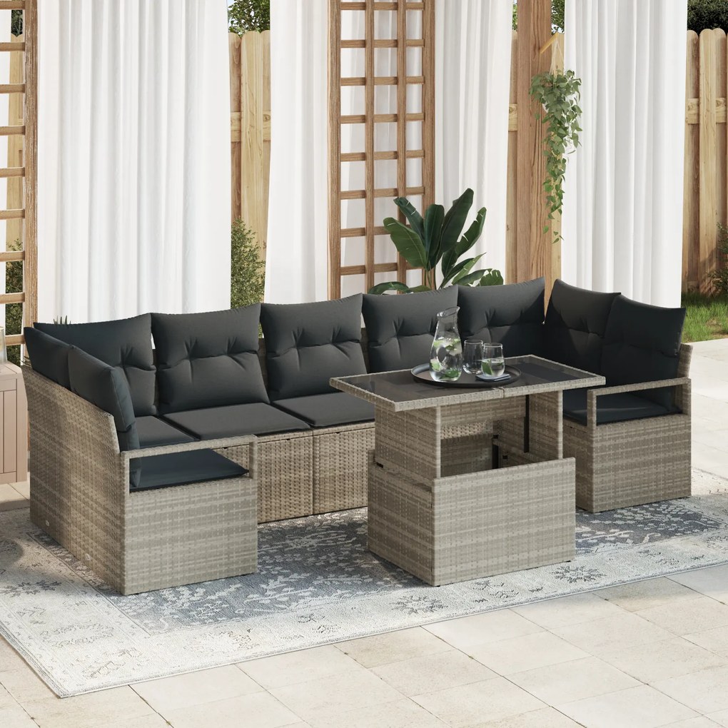 vidaXL Set de canapele pentru grădină cu pernă 8 pcs Gri deschis