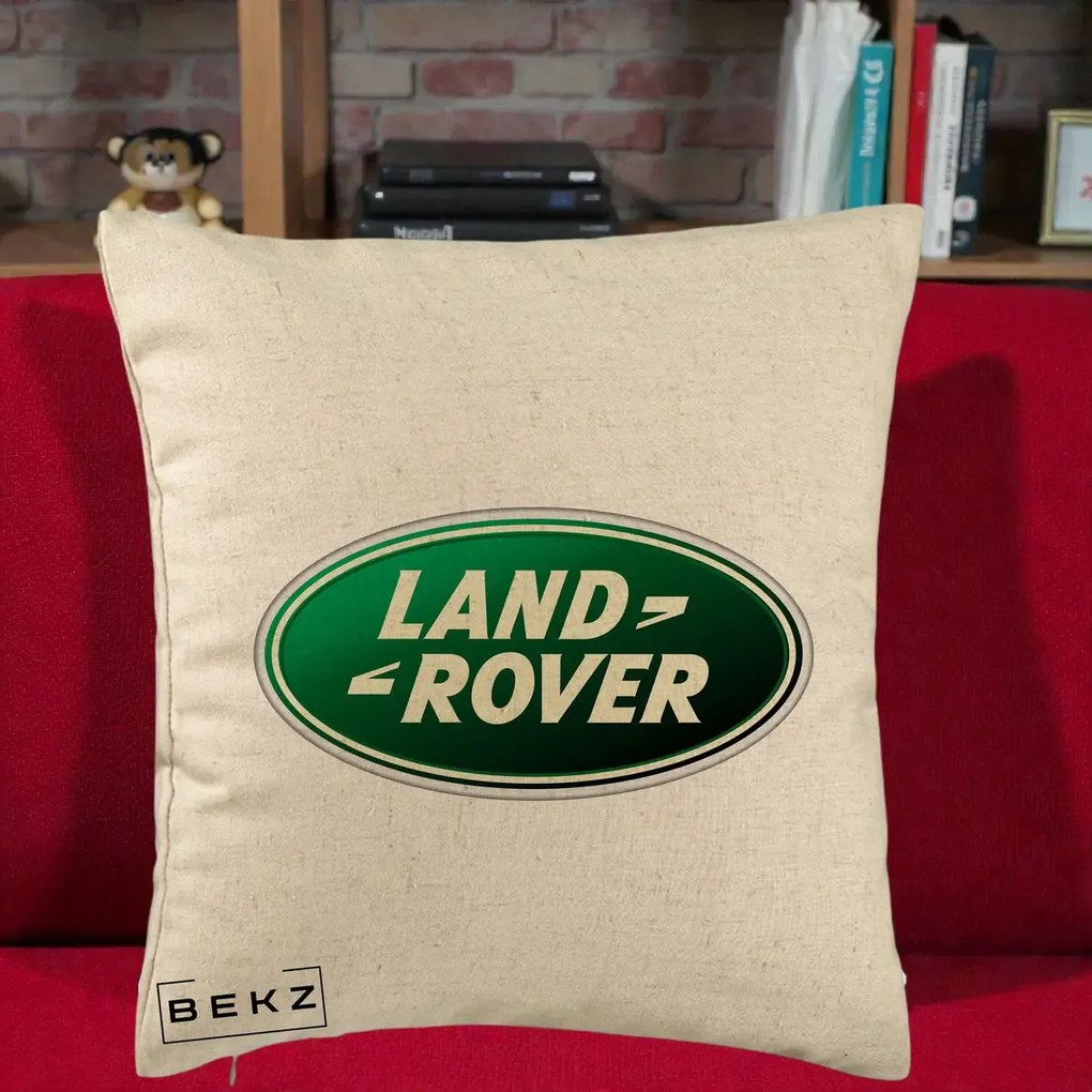 Perna Personalizata cu emblema Land Rover, 40x40 cm, Bej, Husa Detasabila, Perna Inclusa, BEKZ®