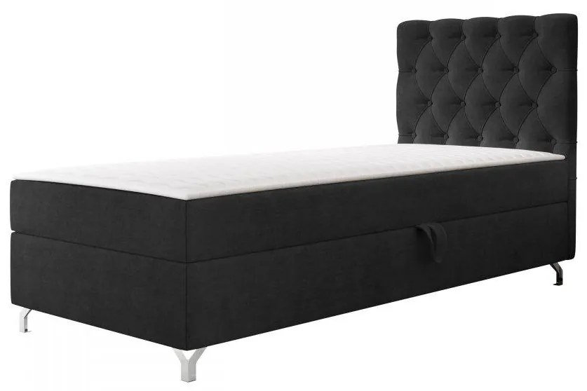 Pat de o persoană 80 cm Jenaks 1 (Negru) (cu somieră și saltea) (cu sp. depozitare) (S). 1103578