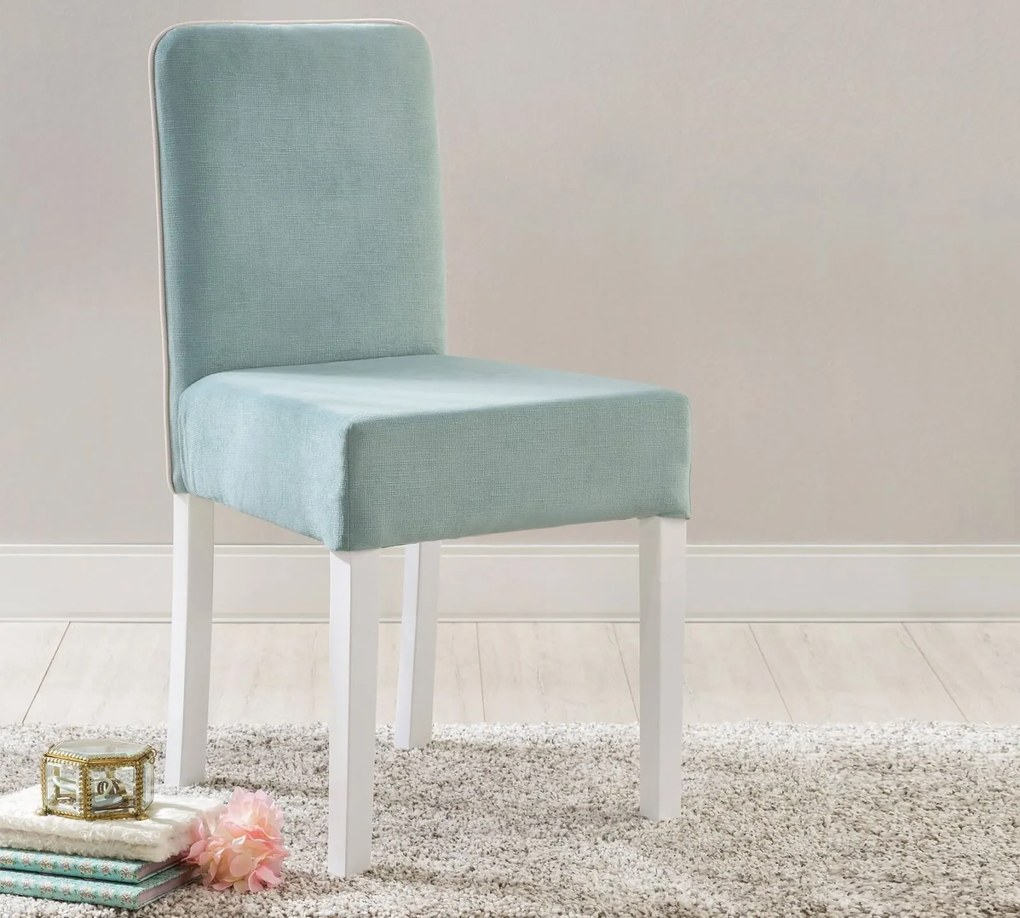 Scaun pentru copii, tapitat cu stofa cu picioare din lemn Summer Blue