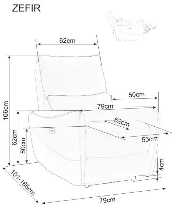 Fotoliu recliner tapitat Zefir – Gri