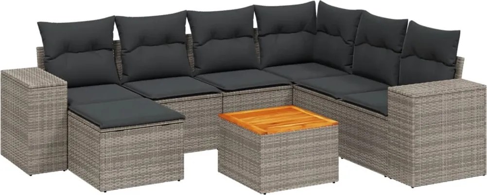 vidaXL Set canapele de grădină cu perne, 8 piese, gri, poliratan